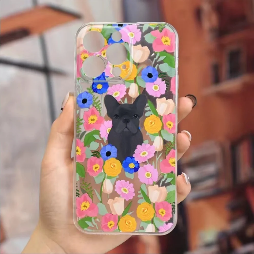 Frenchie Dog Floral Silicone iPhone 14 Case NEW